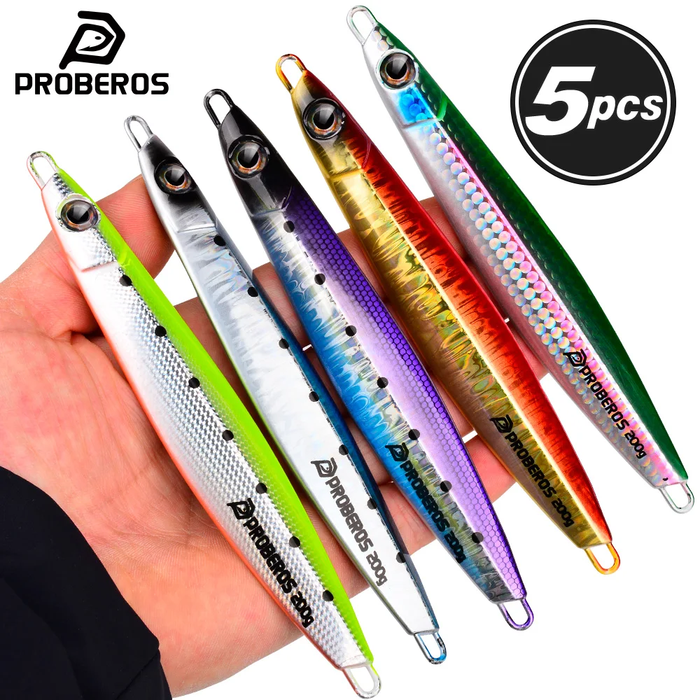 Proberos 5pcs Metal Jig 80g 120g 150g 200g Long Cast Jigging Lure Fast Jerking Fishing Lures Saltwater Fishing Tackle