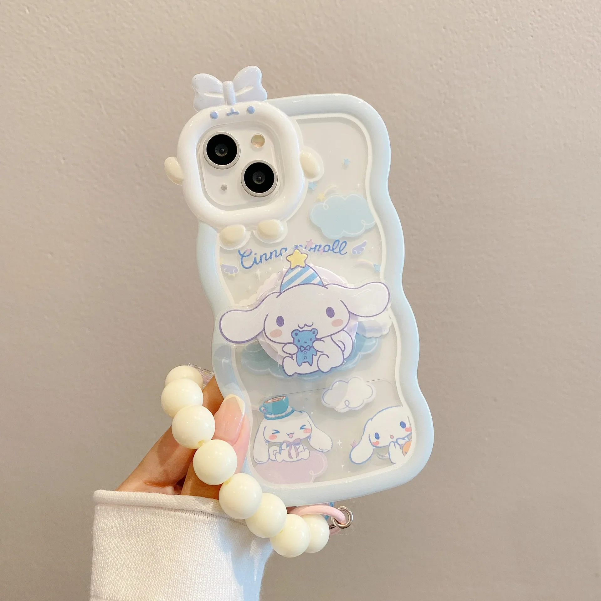 Kawaii Sanrio Cinnamoroll With Bracelet Bracket Phone Case For iPhone 15 14 13 12 11 Pro Max XR XS MAX X 7 Back Cover Y2k Gift