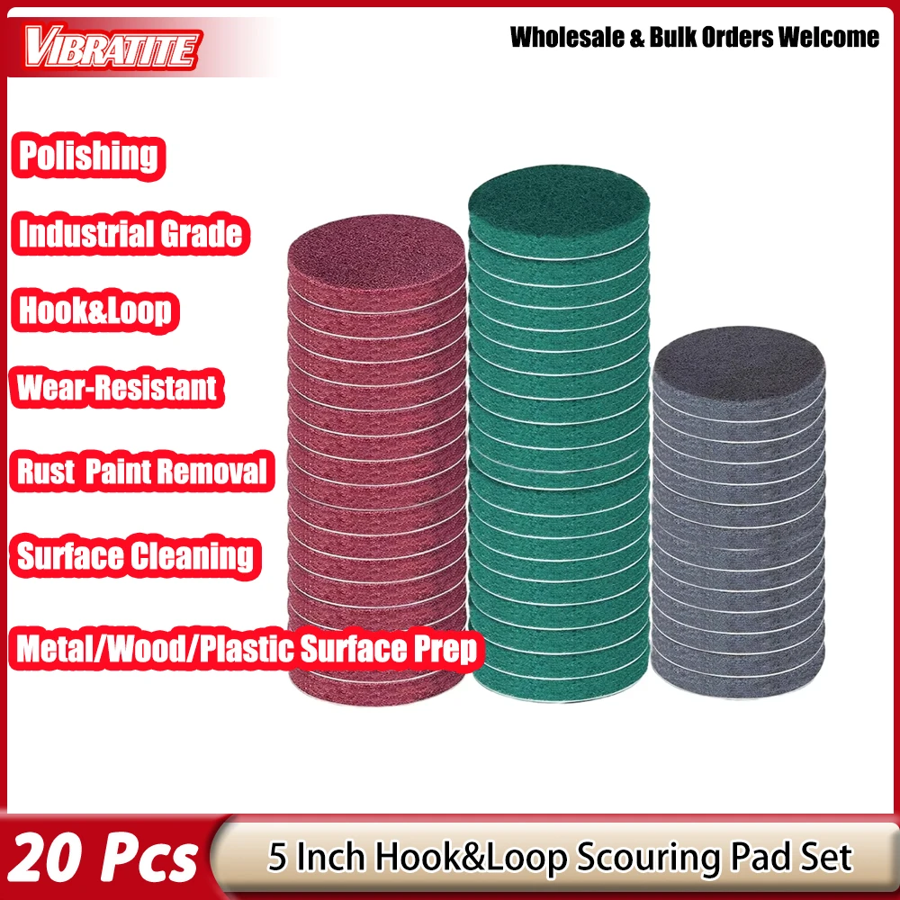 20Pcs 5 Inch Industrial Circular Scouring Pads Wear-Resistant & Durable for Cleaning and Grinding