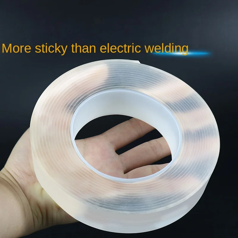 Double Sided Nano Tape, Transparent, Non Marking, Waterproof, Reusable, Can Be Cleaned for Household Use, 2m