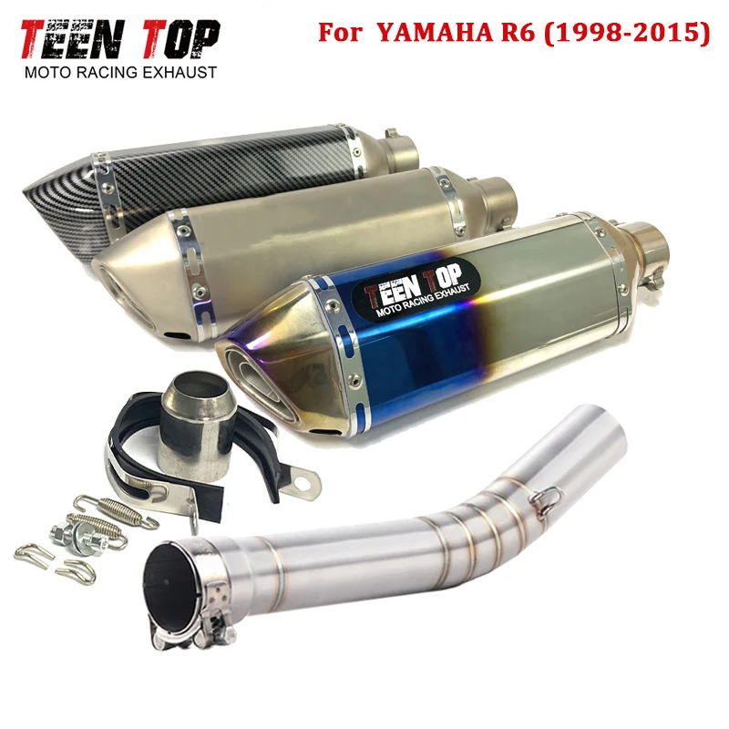 

Для Yamaha R6 без шнуровки глушитель 370 мм 1998-2005 YZF-R6 без шнуровки Escape Moto глушитель 51 мм выхлопное колено со средней трубой