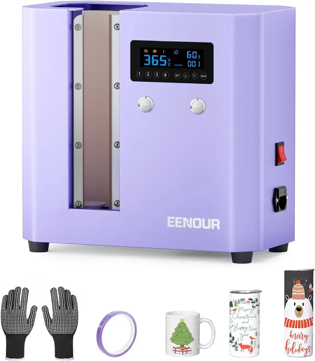 EENOUR Auto Tumbler Heat Press Machine - Seamless Automatic Rotation Full Print Heat Press with Pressure Setting, 4 Memory Modes