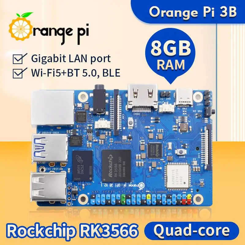 Top Orange Pi 3B 8GB Ram Single Board Computer RK3566 Up to 1.8GHz Chip WIFI-BT Development Board Orange Pi 3 Model B