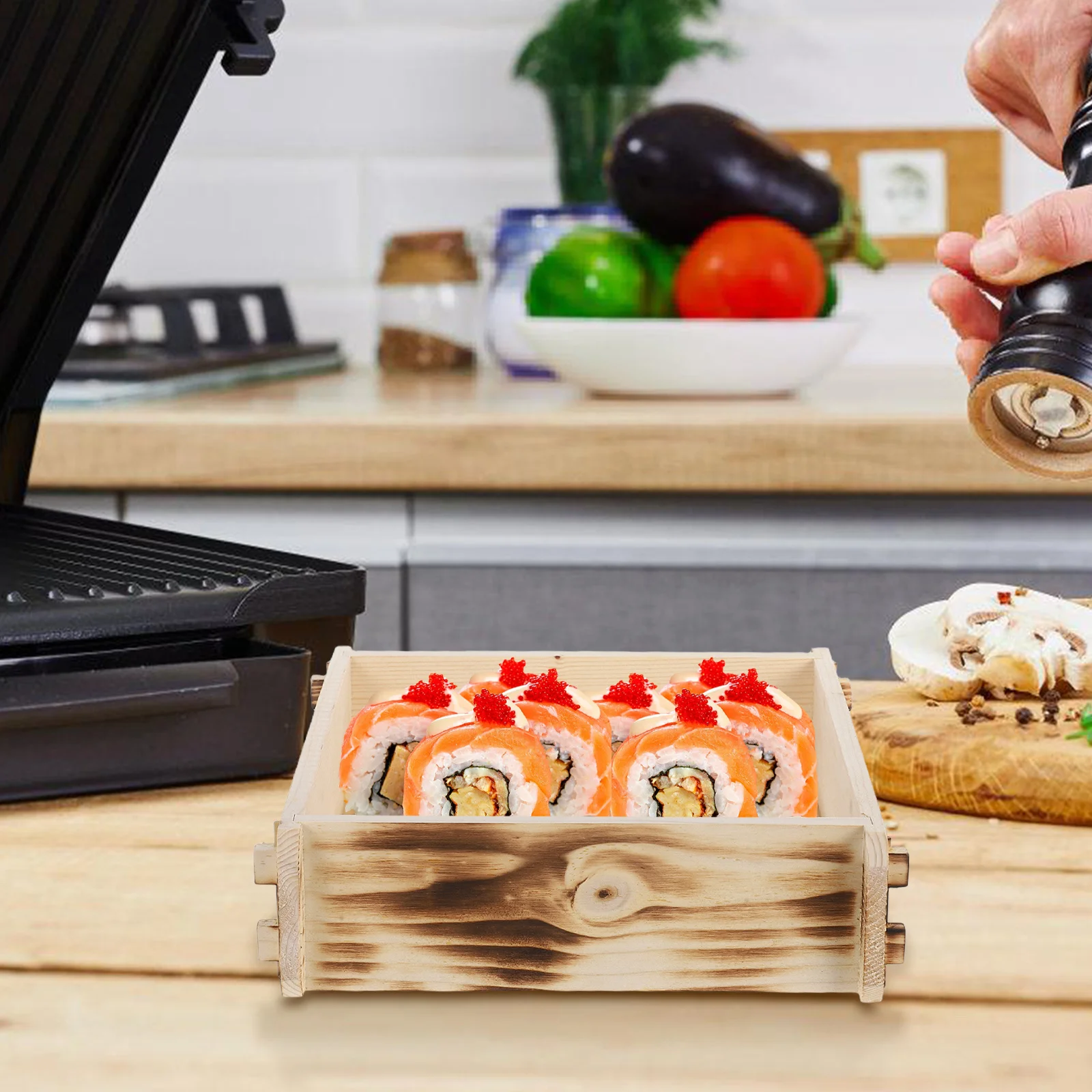 

Wood Sushi Plate Japanese Style Rectangular Wooden Tray for Sushi Desserts Snacks Lightweight Portable Practical