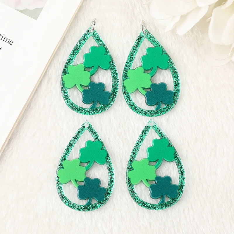 6Pcs St. Patrick's Day Charms Acrylic shamrock Jewlery Findings For Necklace Keychain DIY Making