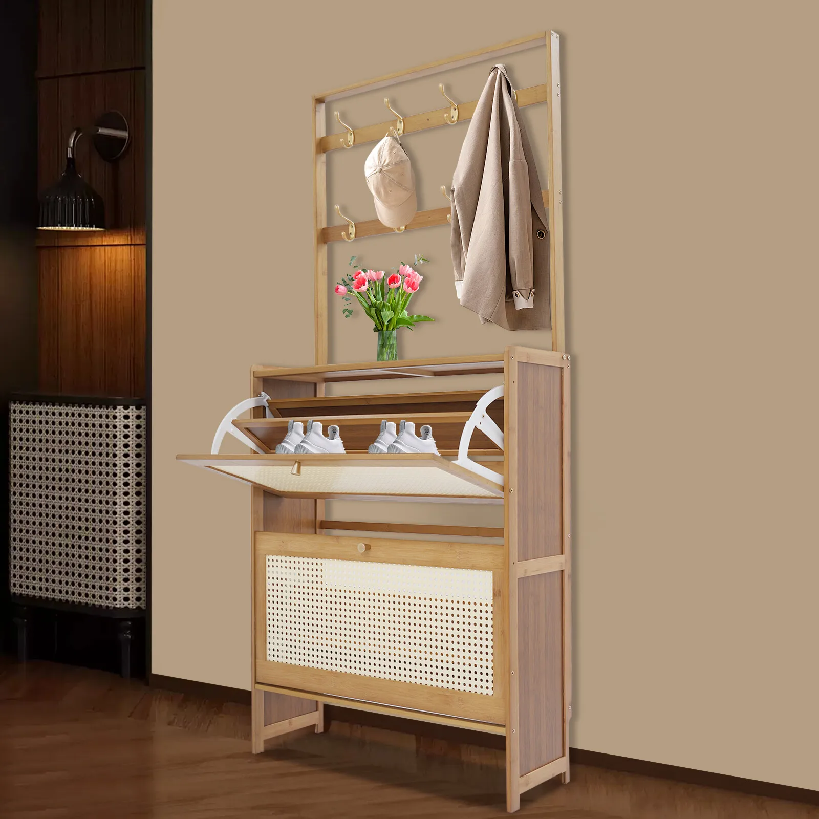 

Тумба для обуви Tawny с откидной дверцей, 2 яруса, для прихожей и гостиной