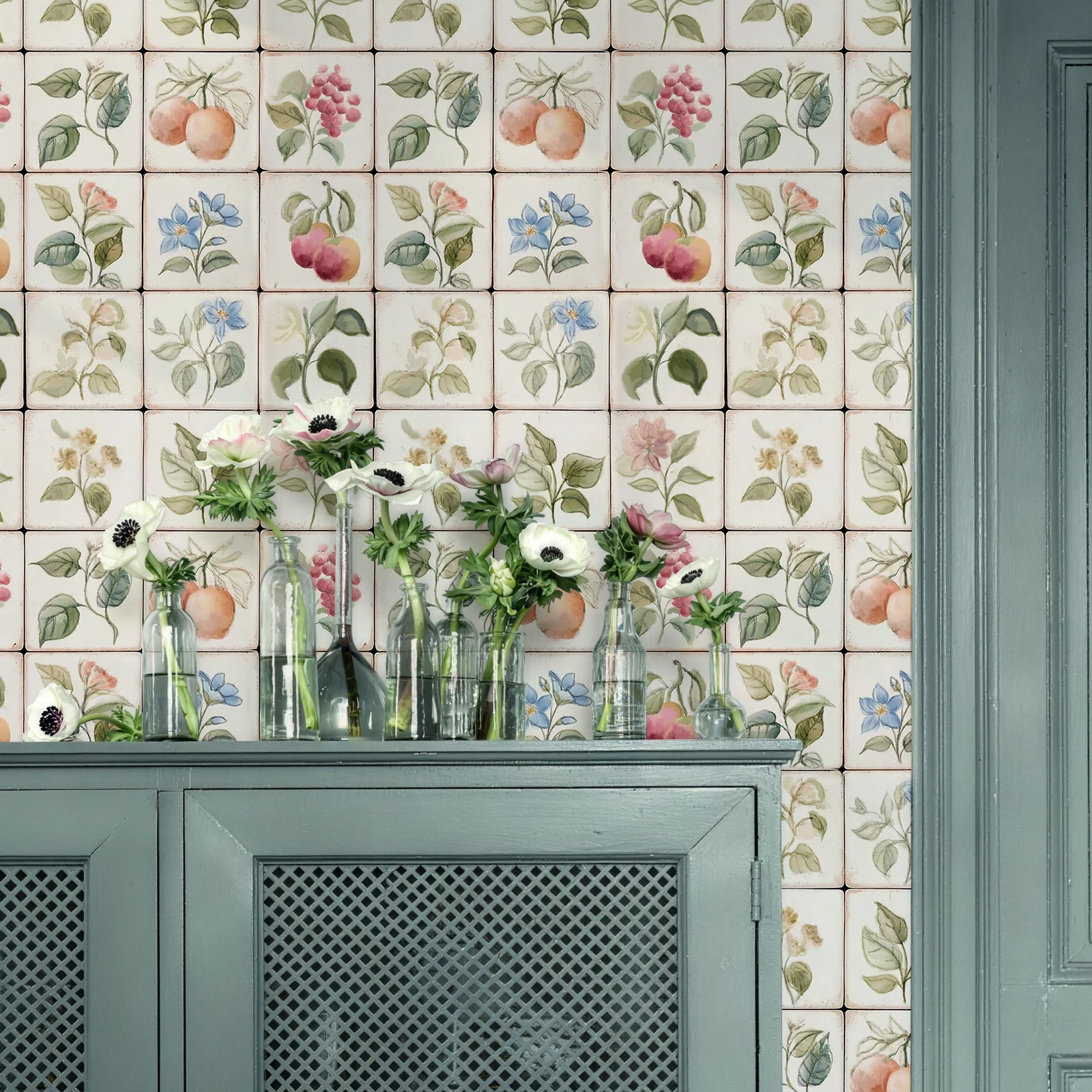 Vintage Floral Vinyl Tile Stickers – Self-Adhesive  Peel & Stick, Waterproof Wallpaper Removable for Kitchen Bathroom