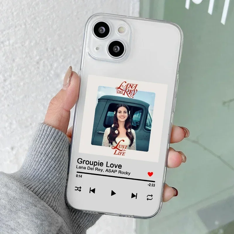 Fashion Singer Lana Del Rey Kraft Poster Clear Phone Case for iPhone 15 13 11 12 14 Pro XS Max X XR 8 Plus SE Transparent Fundas