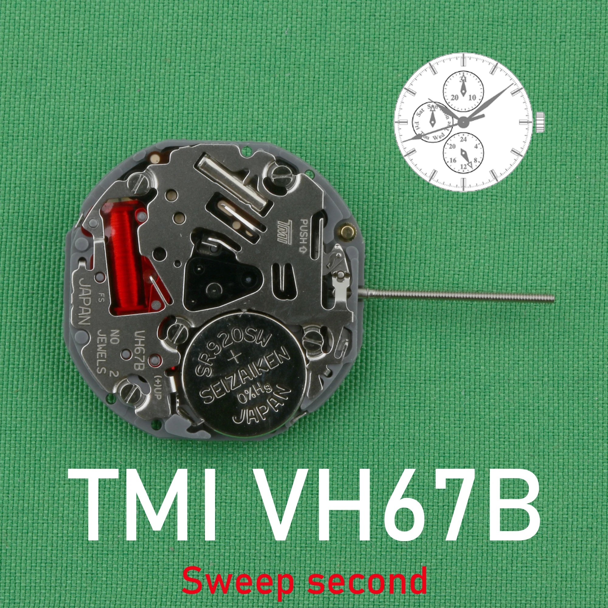 TMI VH67 movement Sweep second Multi-eye (day, date,24 hr) quartz movement VH67B movement small hands at 6/9/12 vh67a movement
