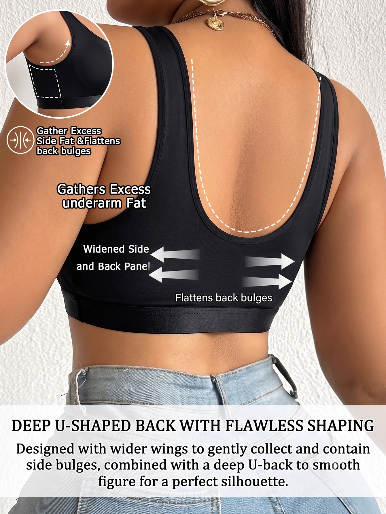 Women Plus Size Front Closure Push-Up Bra Scalloped Edge Wide Strap Wireless Gathering Support Soft Stretch