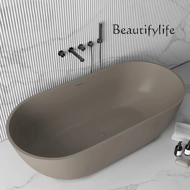 

N Integrated independent artificial stone bathtub Hotel B & B project goose egg-shaped Nordic light luxury bathtub