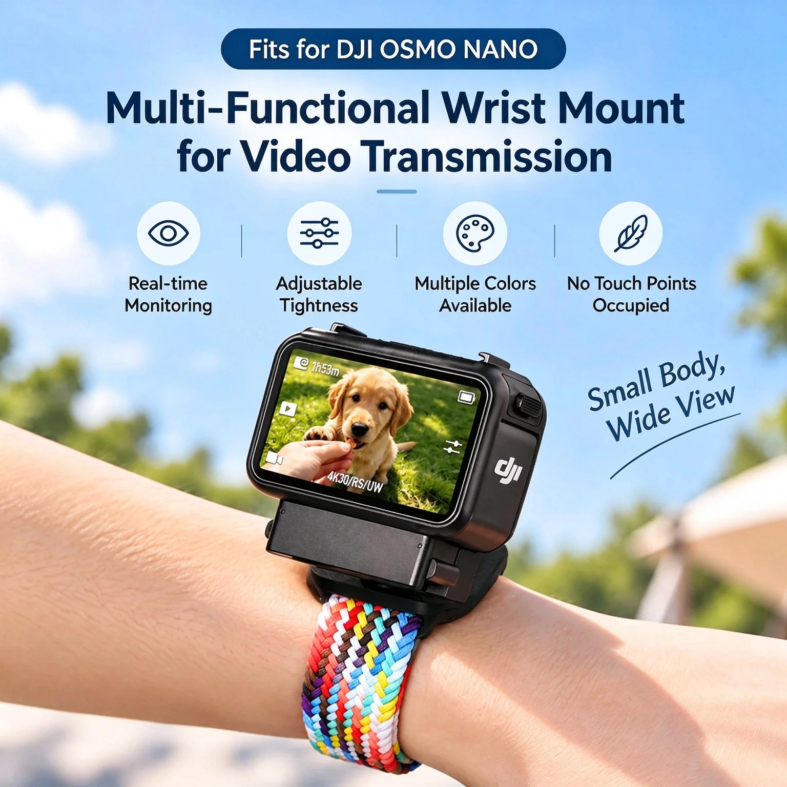 For DJI Osmo Nano Camera Braided Elastic Wrist Band Multi-Functional Image Transmission Mount Bracket Adjustable Strap Accessory