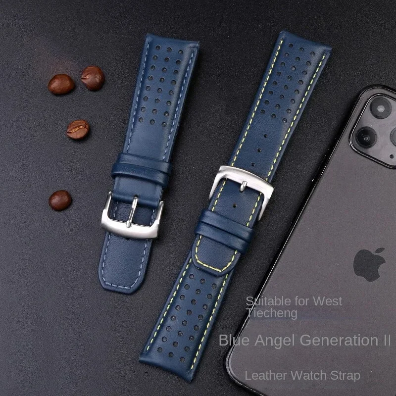 

22mm 23mm cowhide watch strap For CITIZEN Blue Angel Radio Wave Watch band AT8020-54L/8020-03L/JY8078 curved end Yellow bracelet