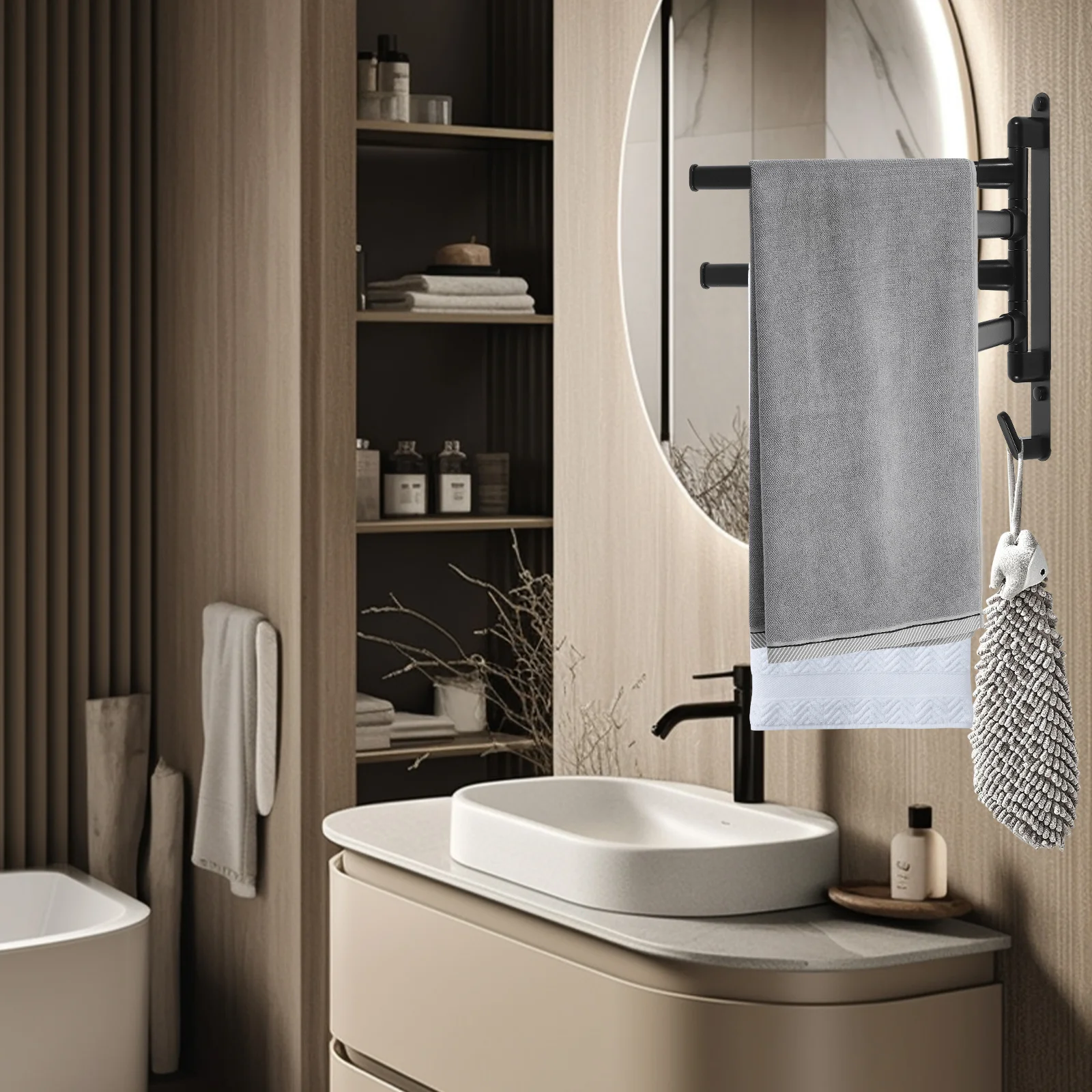 

Heavy Duty Stainless Steel Towel Holder Wall Mounted Swivel Design No Drill Installation for Bathroom Kitchen Use