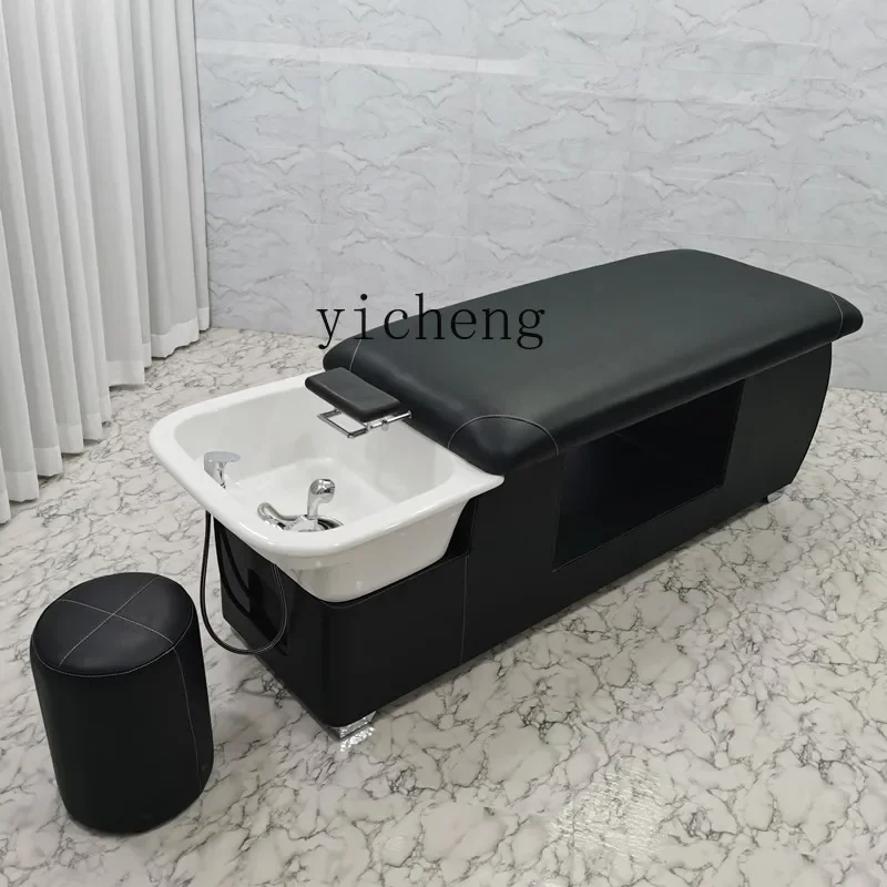 ZC barber shop shampoo bed hair salon special full lying massage bed thickened skeleton ceramic basin flushing bed