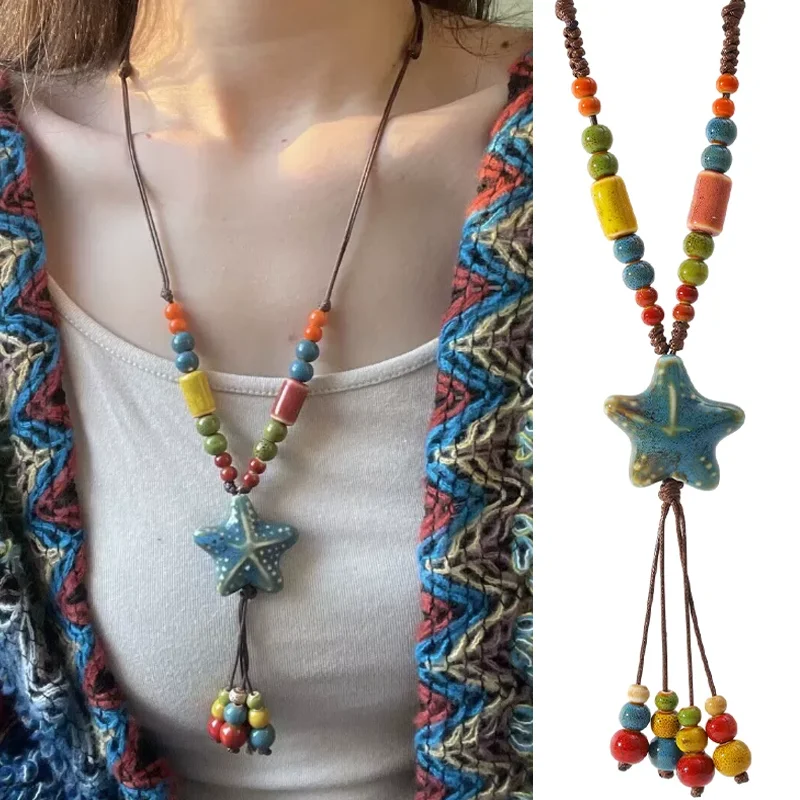 novo-boemio-ceramica-estrela-do-mar-retro-colorido-frisado-colar-feminino-vintage-etnico-tecelagem-corda-longa-camisola-corrente-acessorio
