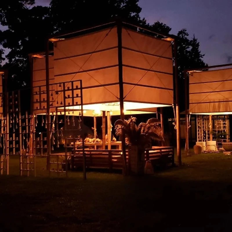 

Camp wild luxury square lantern tent bamboo outdoor restaurant camping bar scenic resort