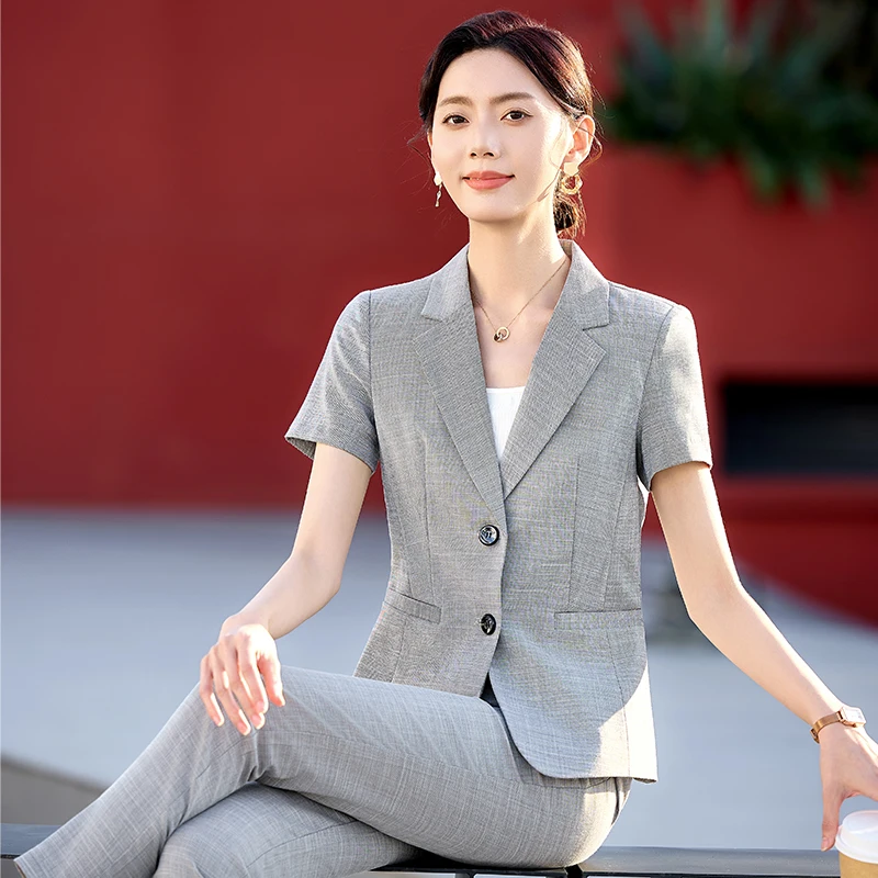 NAVIU Abito estivo da donna elegante Blazer e pantaloni Abbigliamento da lavoro Set di pantaloni da donna professionali per pendolarismo di fascia alta OL