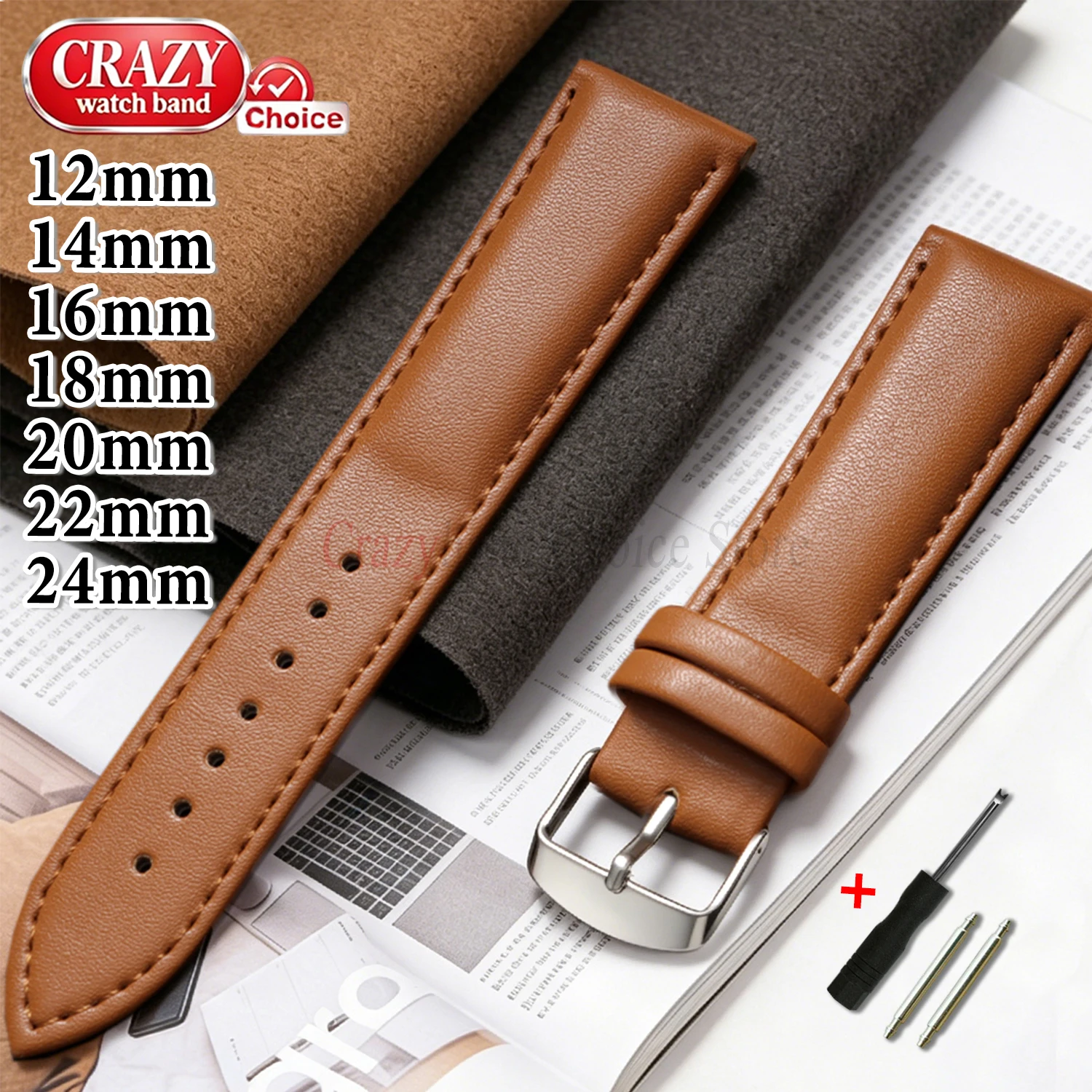 Bracelet de montre en cuir 12/14/16mm, pour Seiko, Omega, Tissot, Panerai, 18/20/22mm, 24mm, universel, pour hommes et femmes, Business
