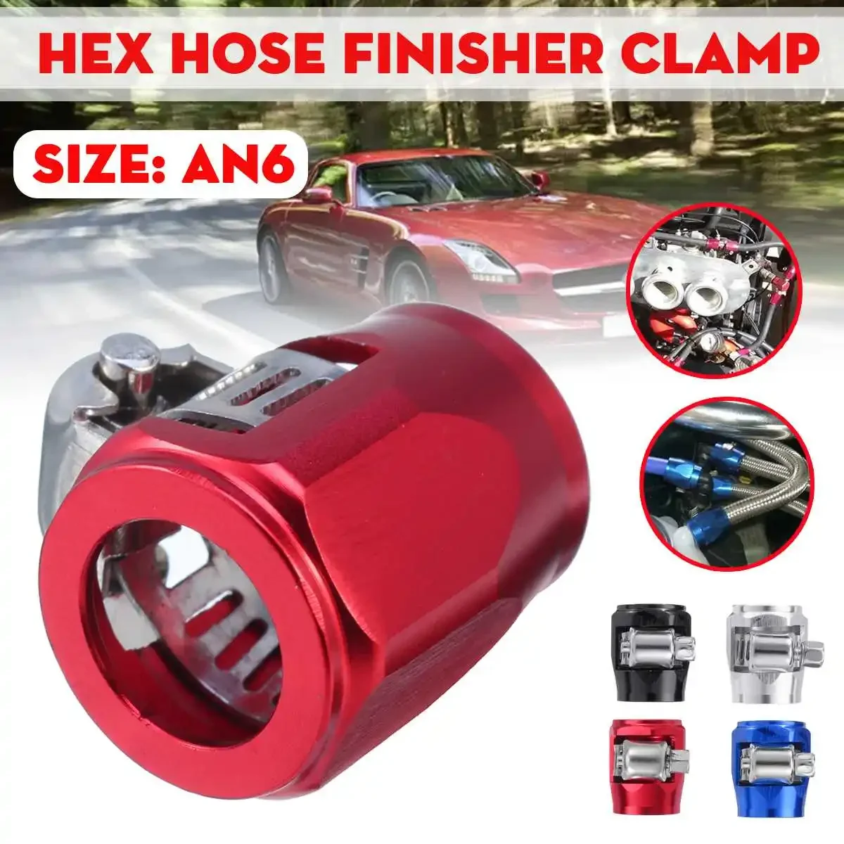 AN4 AN6 AN8 Black/Red/Blue/Silver Hex Hose Finisher Clamp With Screw Band Hose End Cover Fitting Adapter Connector