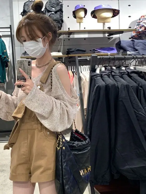 

Slimming Denim Overalls Women's Summer Thin Large Size ort Pants Faionable Design Age-Defng Sle plus Size Sister