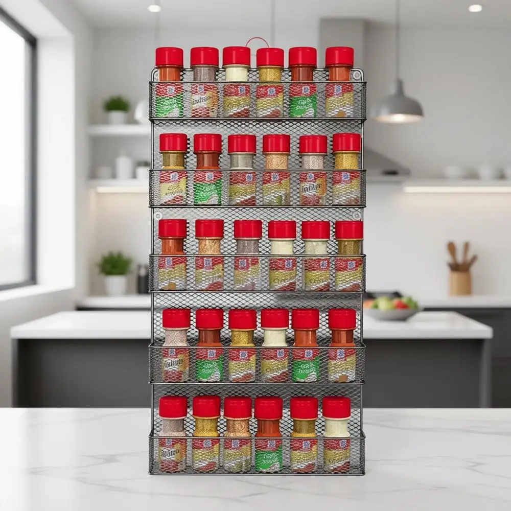 

Space-Saving 5-Tier Wall-Mounted Wire Spice Rack Organizer for Kitchen Storage