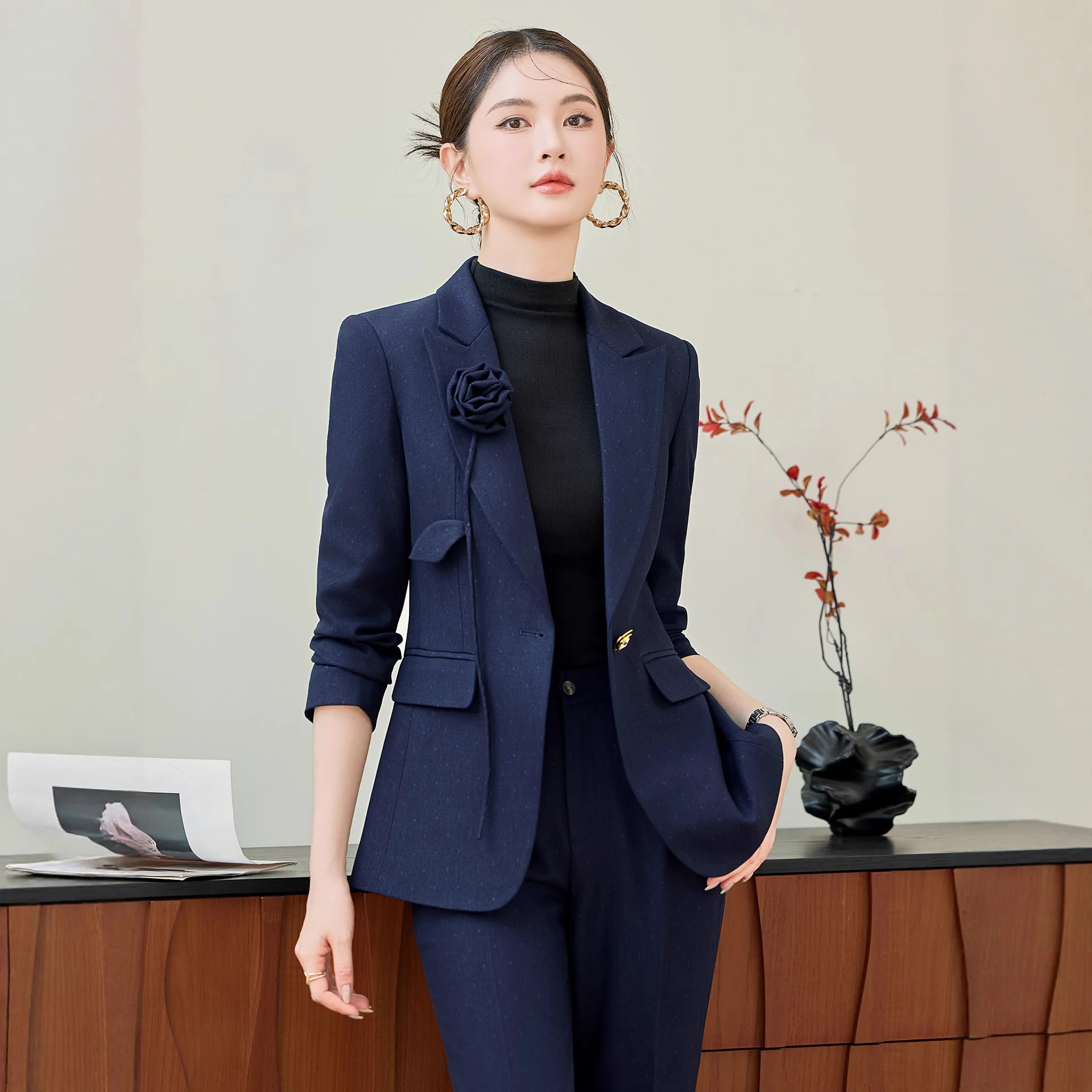 

Hot Selling Autumn Winter Women's Professional Suit New Fashion Formal Slim Blazer And Trousers Two Piece Work Uniform