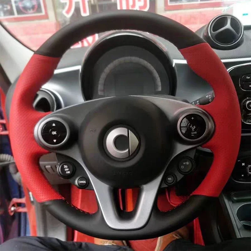 

Автомобильные аксессуары для Mercedes Benz Smart Fortwo Forfour 2009-2019, прошитая вручную черная накладка на руль из натуральной кожи