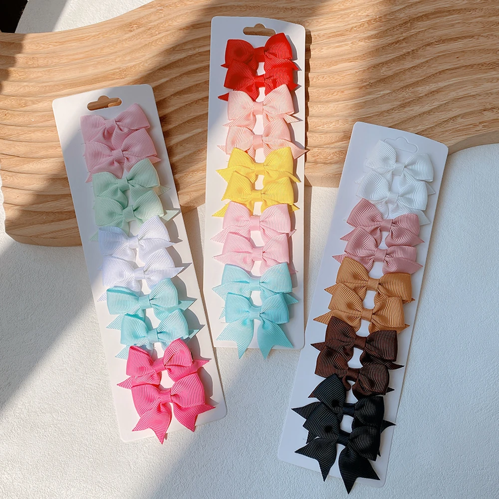 10Pcs/Set 1.9'' Solid Color Ribbon Kids Bows Hair Clips for Baby Girls Handmade Bowknot Hairpin MiNi Barrettes Hair Accessories