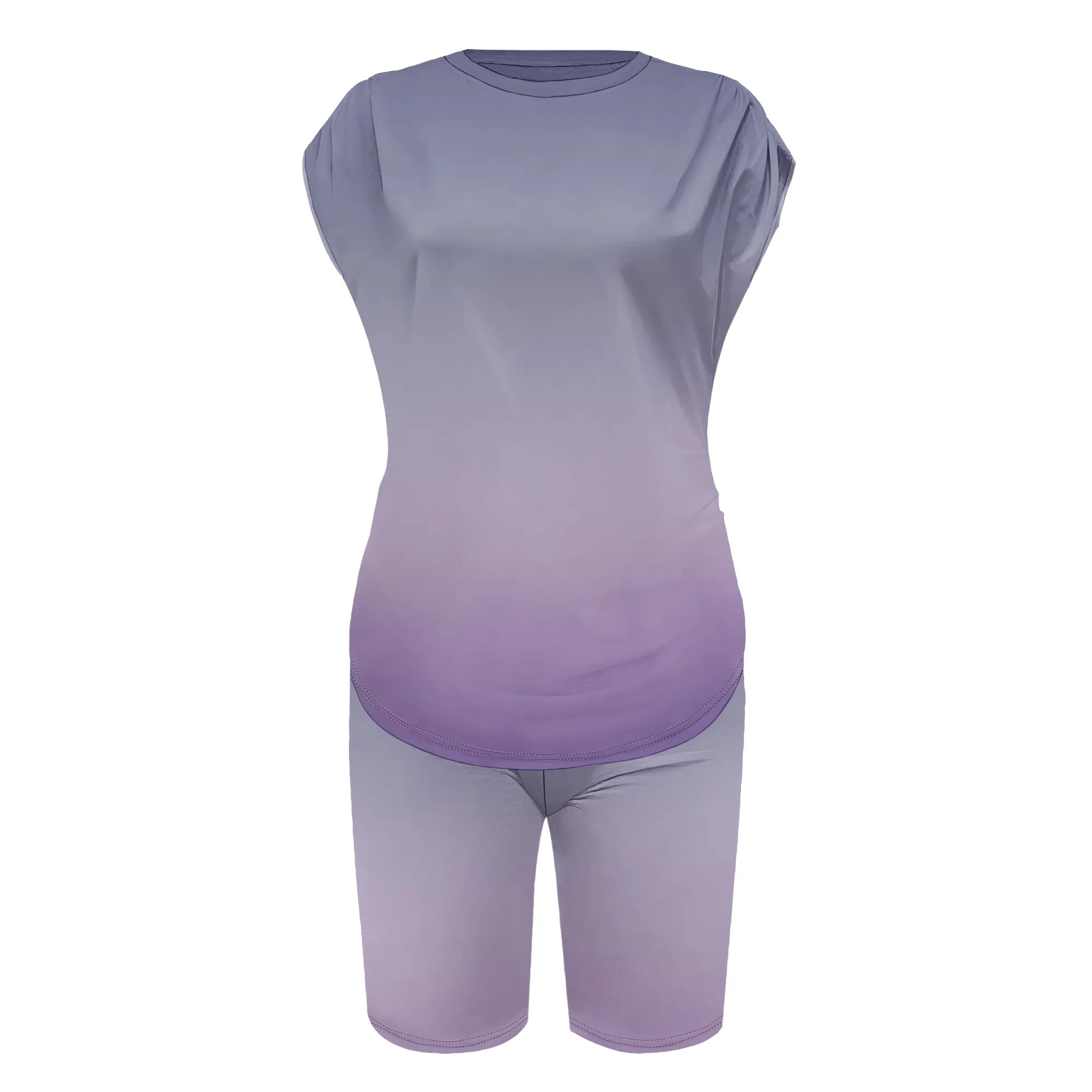 

Women Pins Round Neck Printed T-shirt Elastic Shorts Loose Casual Suit