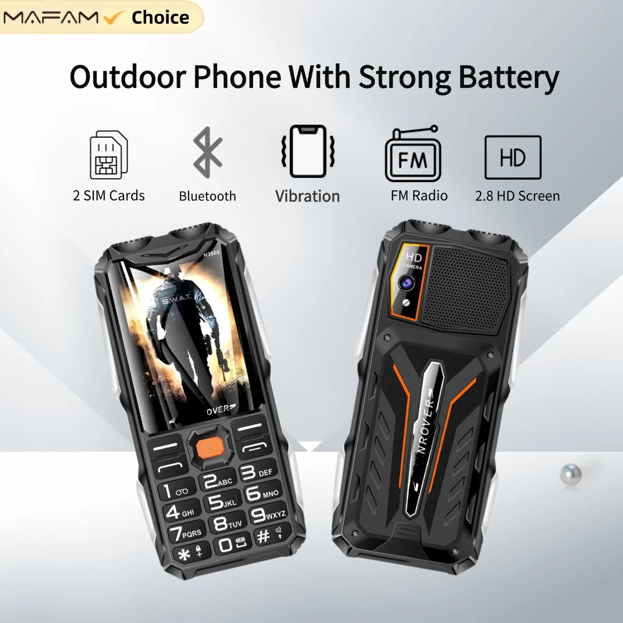 GSM 2G Outdoor Phone With Strong Battery For Adults Loud Volume Dual SIM Long Battery 2.8 Inch Display Strong Torch Durable Phon
