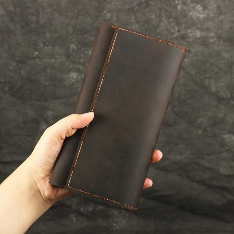 Handmade Long Leather Wallet Men'S Handheld Top Layer Cowhide Large Capacity Mobile Phone Bag Simple Money Clip