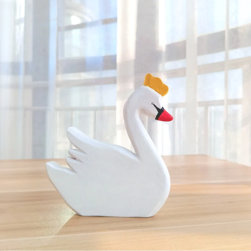 Figurine Montessori en bois de cygne blanc naturel, grands animaux faits à la main, jouets artisanaux, jouet éducatif précoce