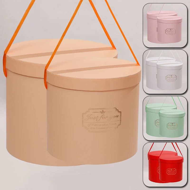 Portable Round Flower Hug Bucket Romantic Valentine Day Mini Rose Flower Boxes With Rope Wedding Party Gifts Packaging Paper Box