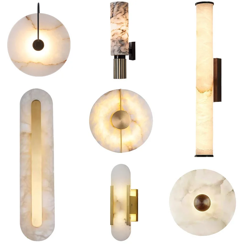 Marble wall lamp TV background wall All copper lamp Light luxury creative art hotel Bedroom bedside lamp