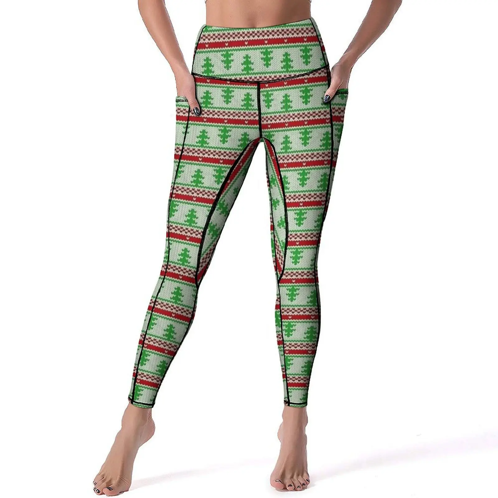 Merry Christmas Leggings Ugly Sweater Red and Green Fitness Yoga Pants Push Up Aesthetic Leggins Elastic Pattern Sport Legging