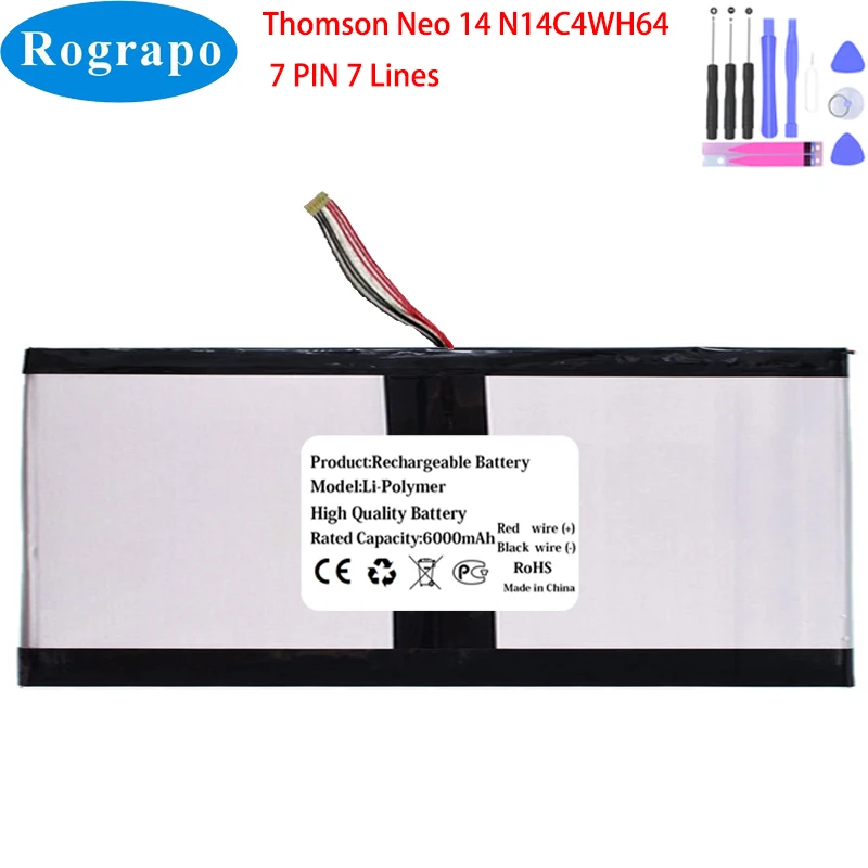 New 7.6V 6000mAh Thomson Neo 14 N14C4WH64 WTL 45100130P Notebook Laptop Battery 7 PIN 7 Wire Plug