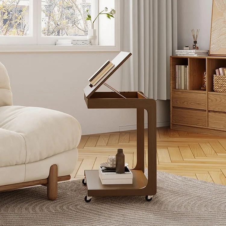 Sofa side table universal wheel coffee table wood living room C-shaped mobile bedside mobile computer desk mobile coffee table