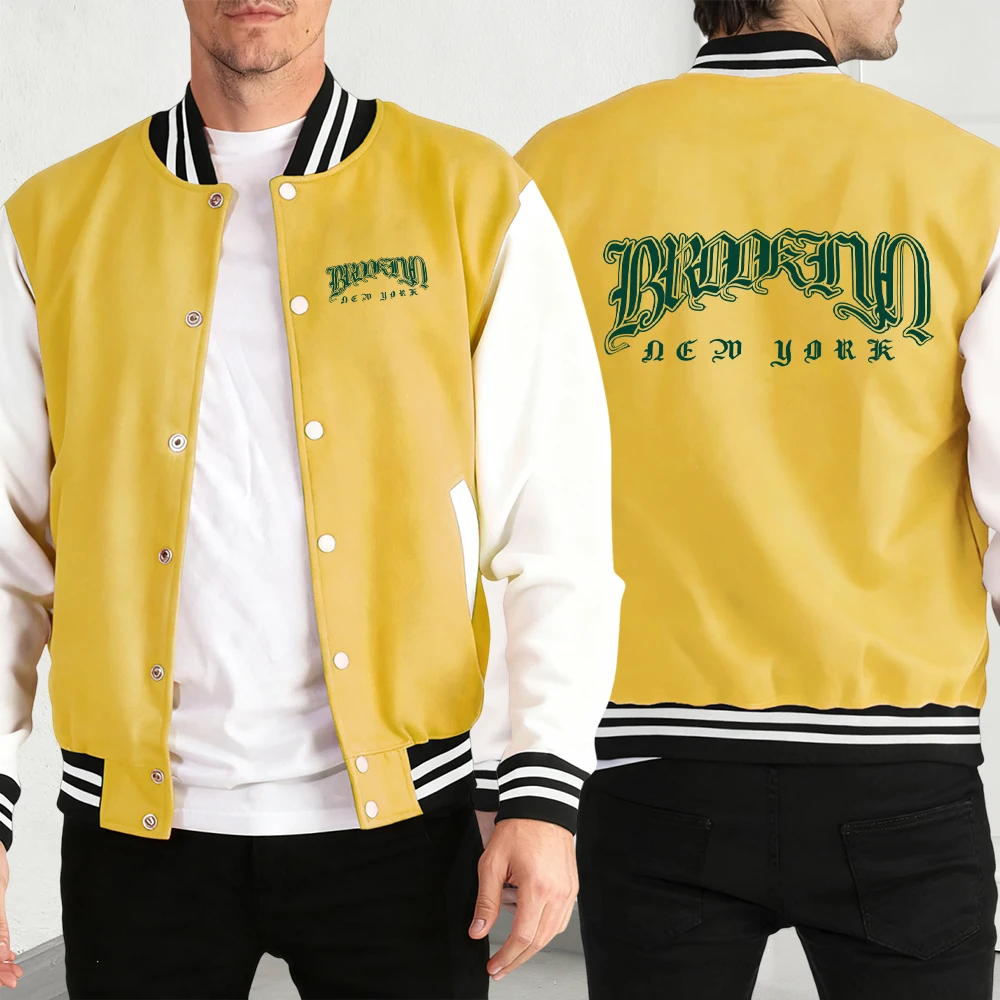 

Brooklyn New York City Art Print Mens Autumn Warm Jackets Sport Soft Clothes Loose Vintage Baseball Jersey Basics Button Coat