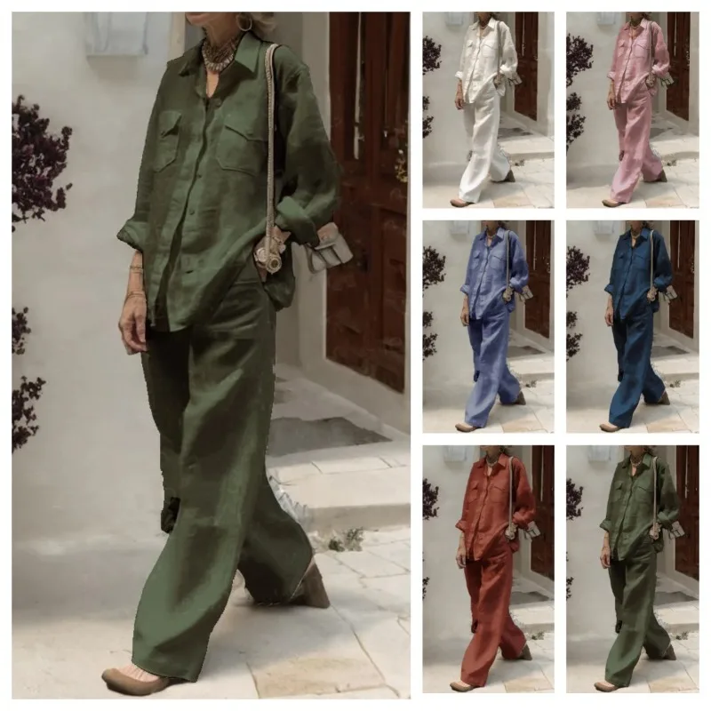 

New Foreign Trade Women's Long-sleeved Shirt Loose Pants Two-piece Set S-3XL Two Piece Sets Womens Outifits