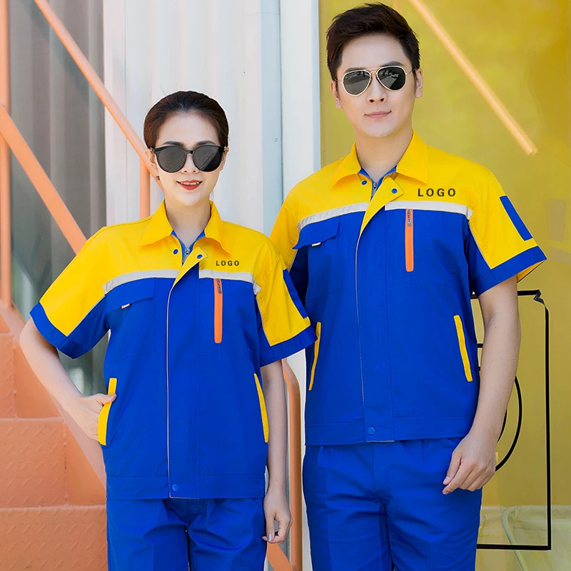 

Working Clothes Set For Men Painter Factory Workshop Mechanic Electric Welder Repairer Automobile Repairman Summer Printed Logo