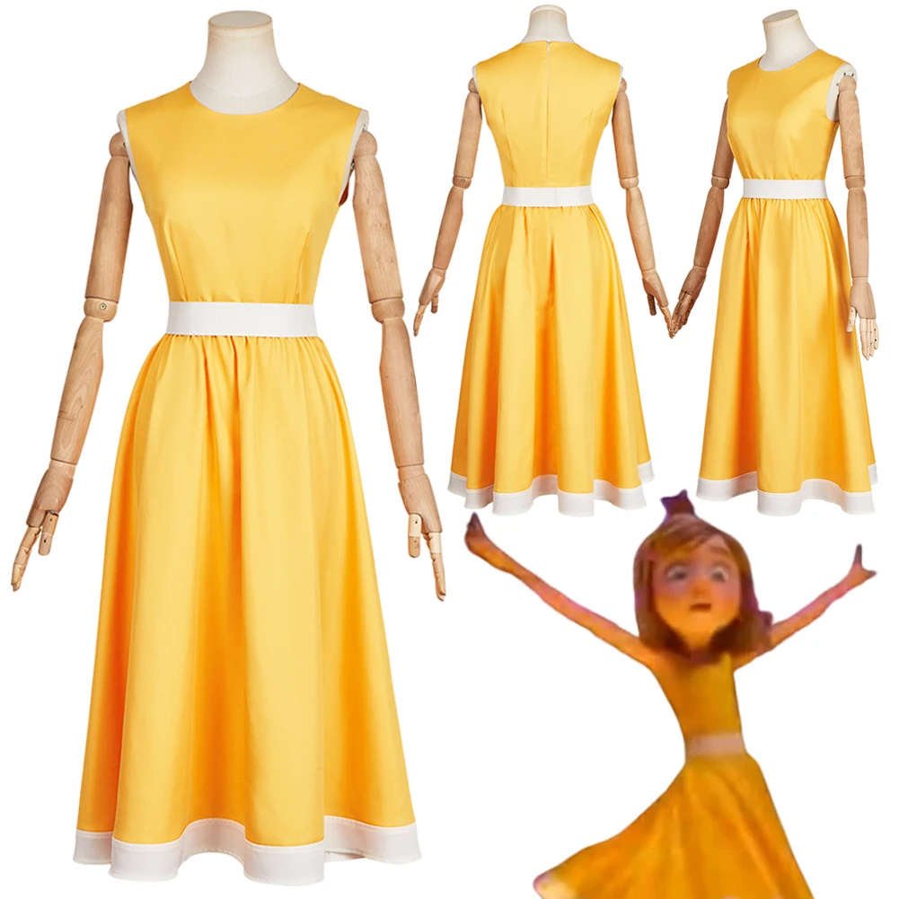 Riley Cosplay Costume Yellow Dress Movie Inside Cos Out 2 Women Adult Outfit Halloween Carnival Party Fantasia Role Play Clothes