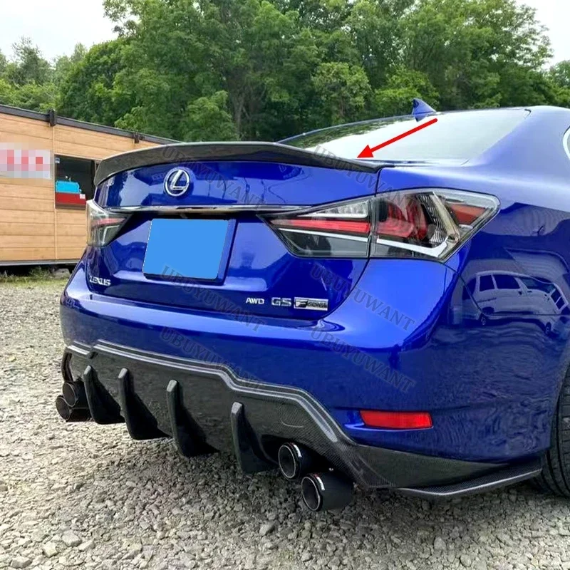 CARBON FIBER For LEXUS GS 350 300 450 13-16 Car Rear Spoiler Splitter Glossy Black Rear Trunk Lip Cap Wing