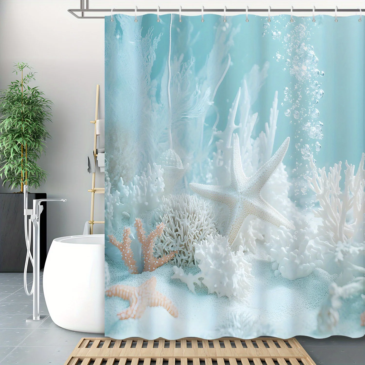 

Цельная занавеска для душа со звездным рисунком морской звезды, полиэфирная ткань, можно стирать в машине, подходит для украшения ванной комнаты