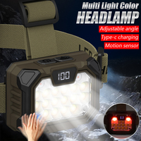 Super Bright LED Headlamp Motion Sensor 5 Modes Powerful Torch with Power Display Outdoor Waterproof Hunting Fishing Flashlight