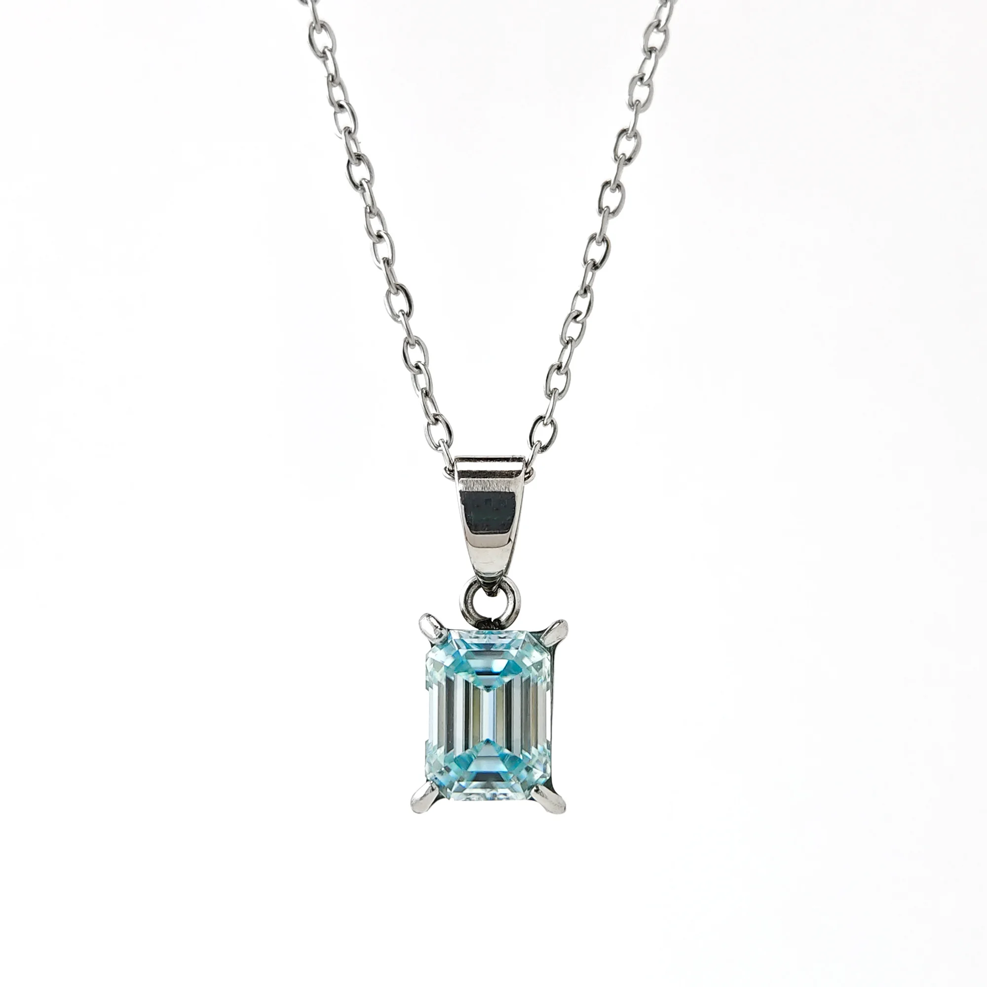 

1pc 2.0 Carat Light Blue Rectangular Synthetic Moissanite Necklace, Classic Synthetic Moissanite Jewelry. Gift for Engagement.