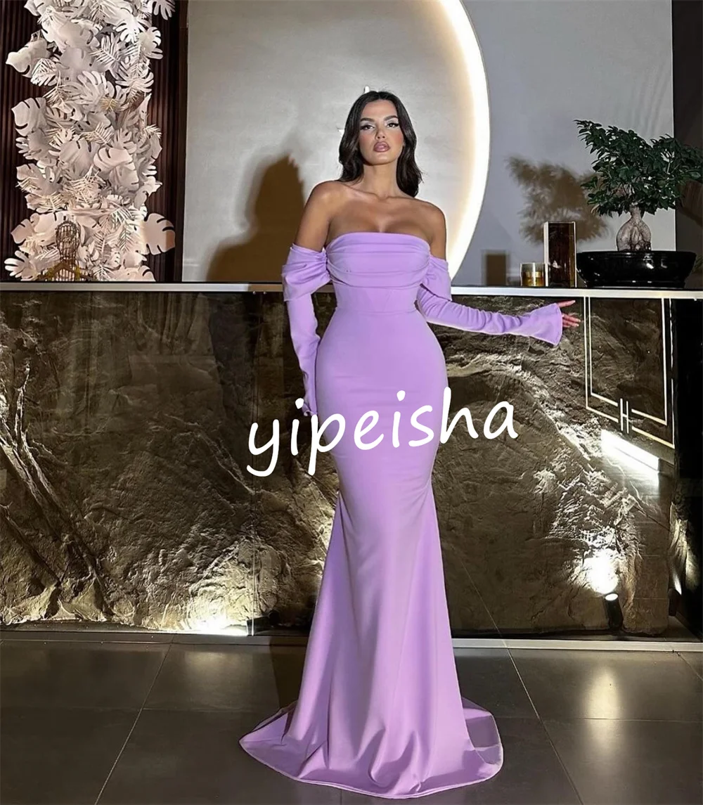 Customized Classic Jersey Pleat Trumpet Off-the-shoulder Long Dresses Homecoming Dresses Exquisite Modern StyleChinese Style For