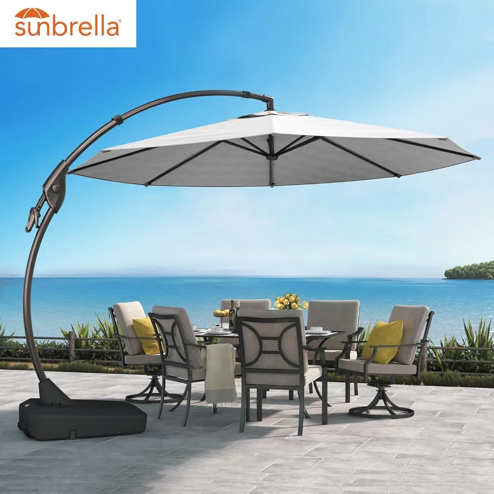 

12 FT Sunbrella Cantilever Umbrella with Base Outdoor Round Aluminum Offset Umbrella Shade with Tilt Adjustment