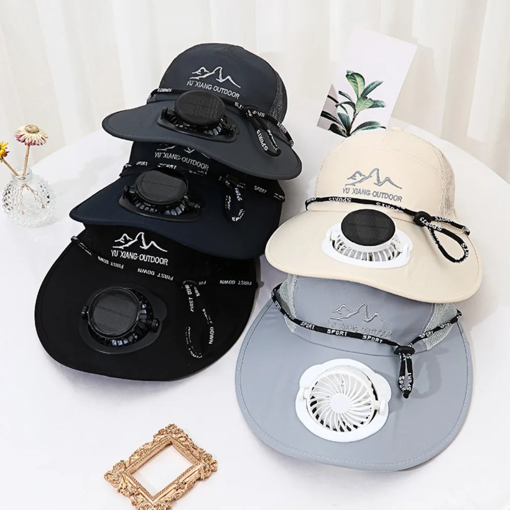 

Mesh Sun Hat with Solar Fan Waterproof USB Recharging Wide Brim Fan Cap Solar Powered Sun Protection Solar Cooling Hat Farmer