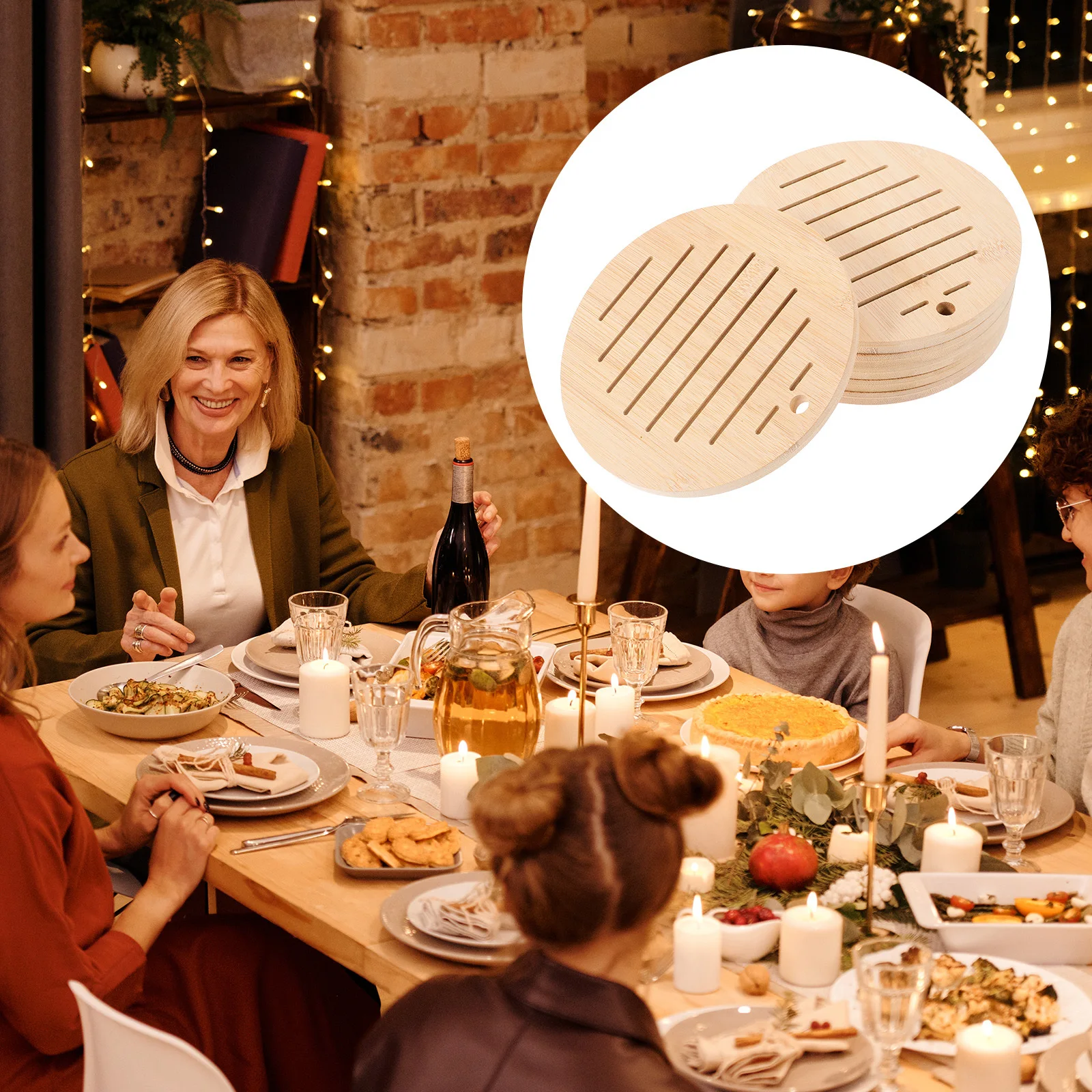 

6Pcs Bamboo Placemat Anti-Skid Coaster Heat-Insulated Cup Holder for Home Restaurant Coffee Shop Tableware Cushion